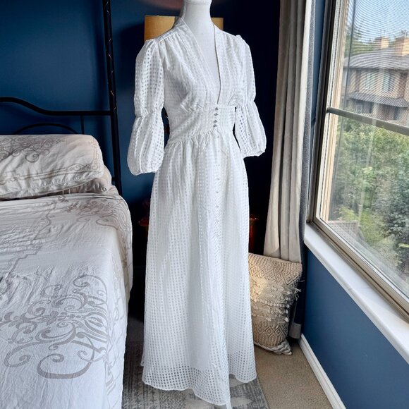 White 3/4 Puff Sleeve Maxi Dress - Picture 2 of 15